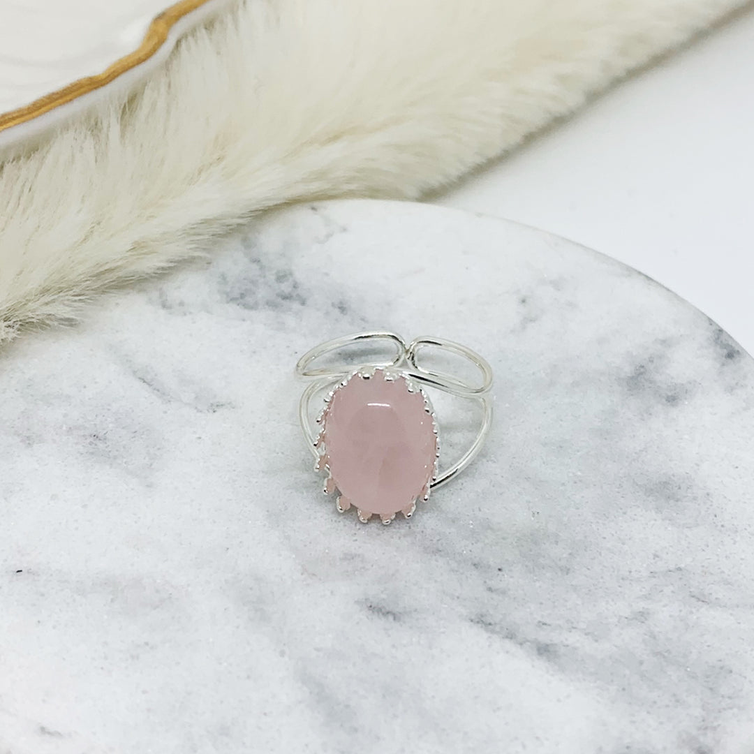 bague argent lustré et quartz rose HELOÏSE
