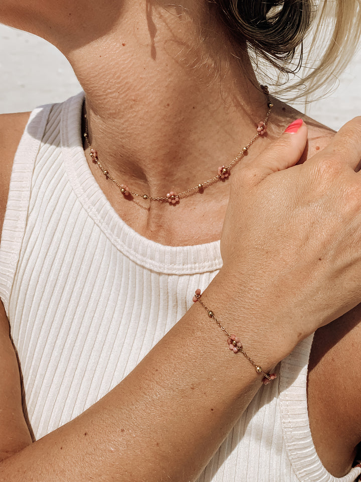 Bracelet Fleur calcédoine rose