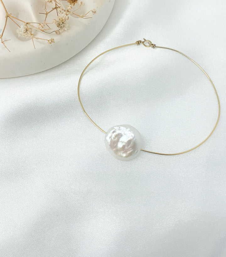 Jonc fin Perle naturelle plate