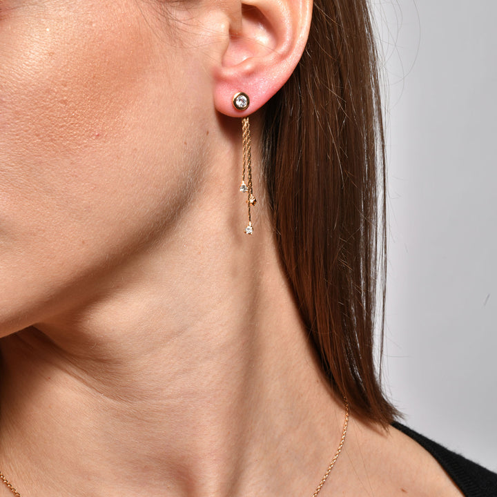 Puces d'oreilles Calista plaqué or / fermoir chaîne zirconium
