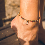 Bracelet de cheville agate verte / quartz rose