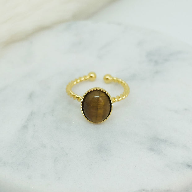 Bague ANDREA plaqué or / oeil de tigre