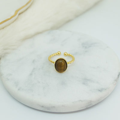 Bague ANDREA plaqué or / oeil de tigre