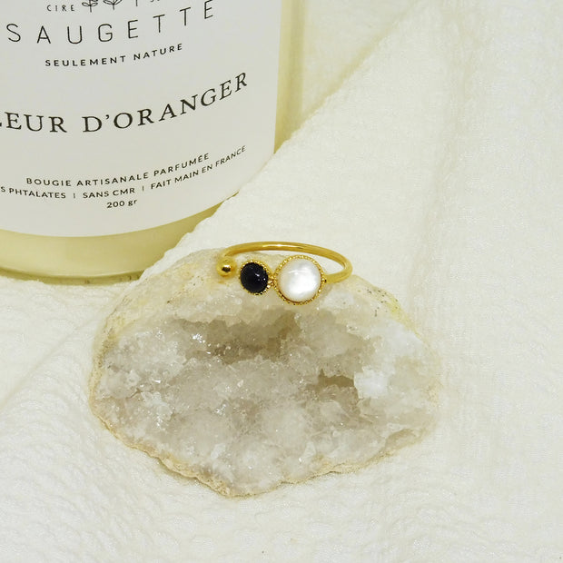 Bague CHIARRA plaquée or / nacre et blue sand stone