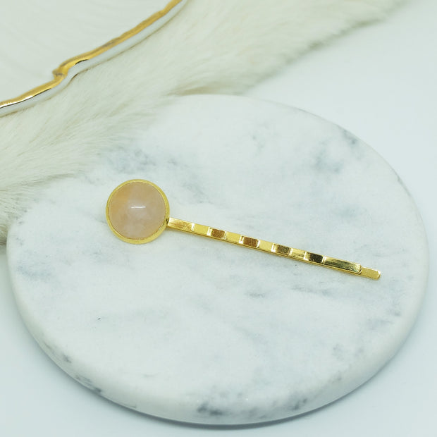 barrette dorée avec quartz rose LIV