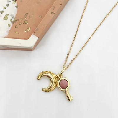 Pendentif Clés rhodonite rose d'Afrique