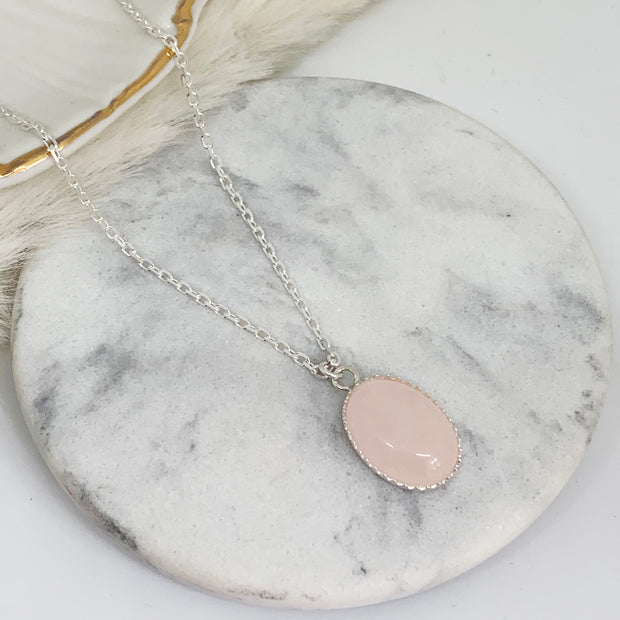 Sautoir JADE argent / quartz rose