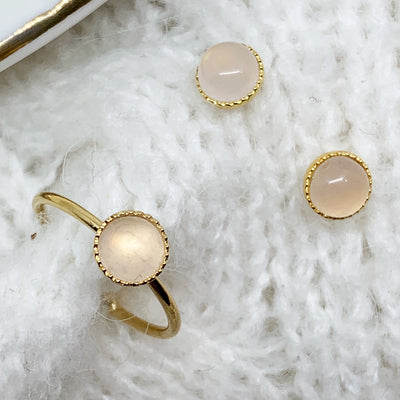 Ensemble JEANNETTE bague + puces quartz rose