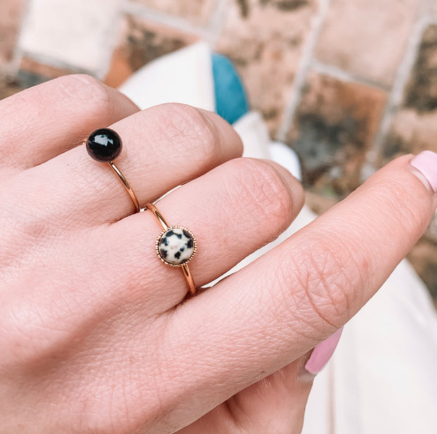 Bague JEANNETTE plaqué or / jaspe dalmatien