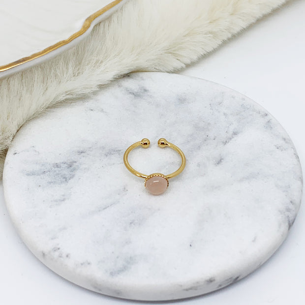 Bague JEANNETTE plaqué or / quartz rose
